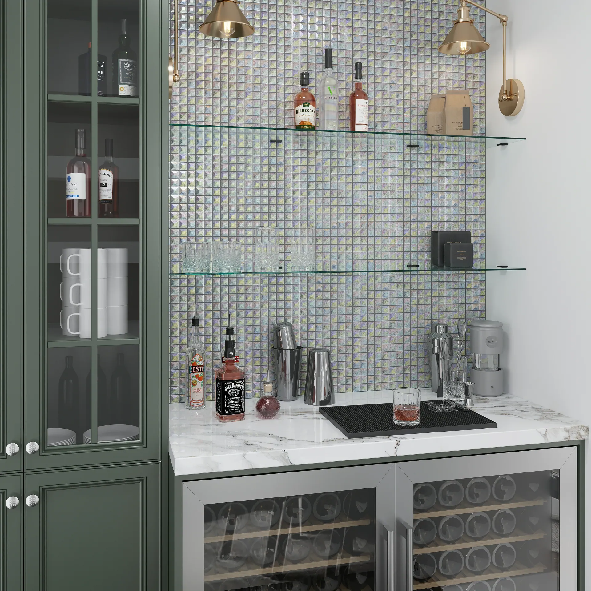Pearl pillar pattern kitchen tile installation