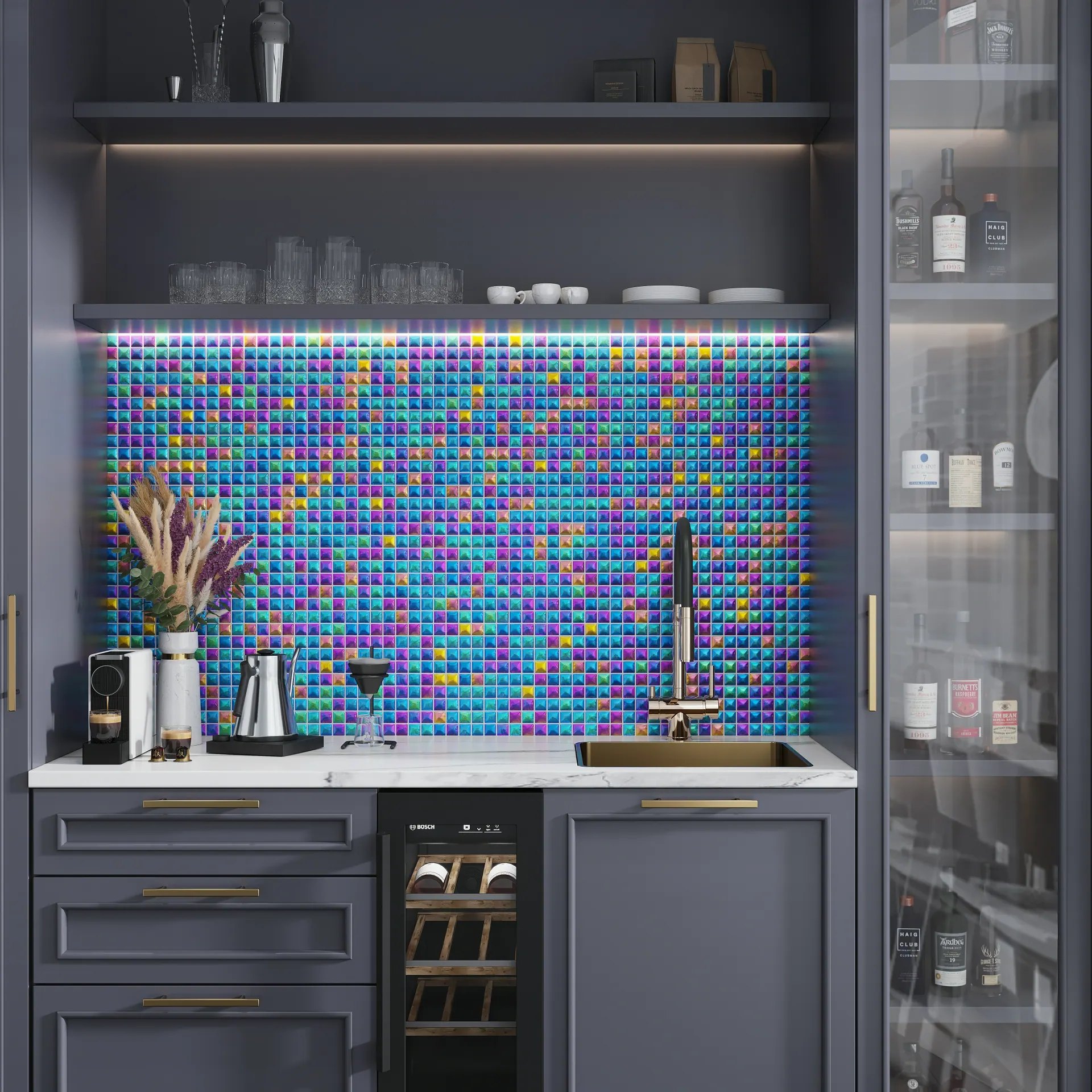 June blue pillar pattern kitchen tiles