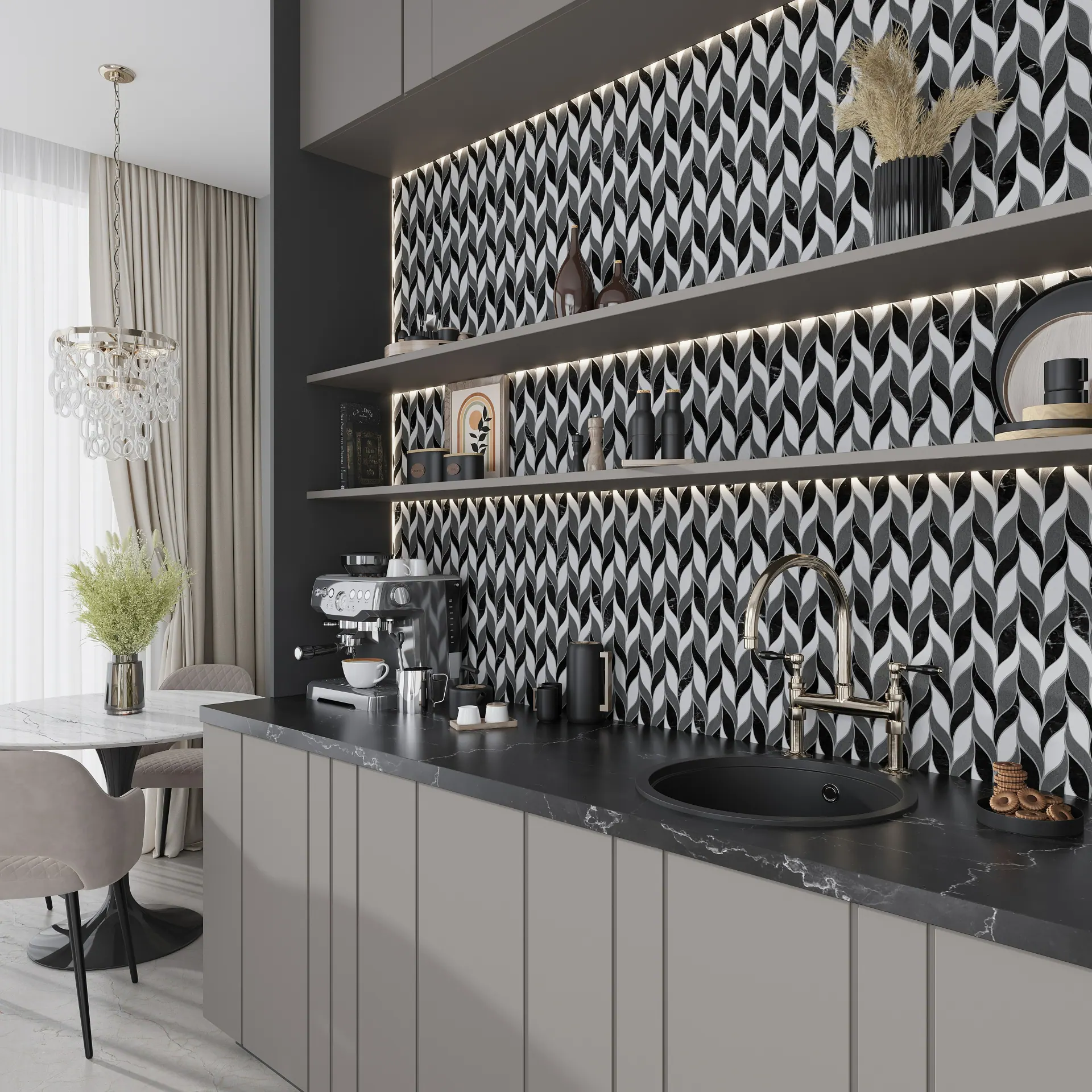 Textured kitchen tile installation