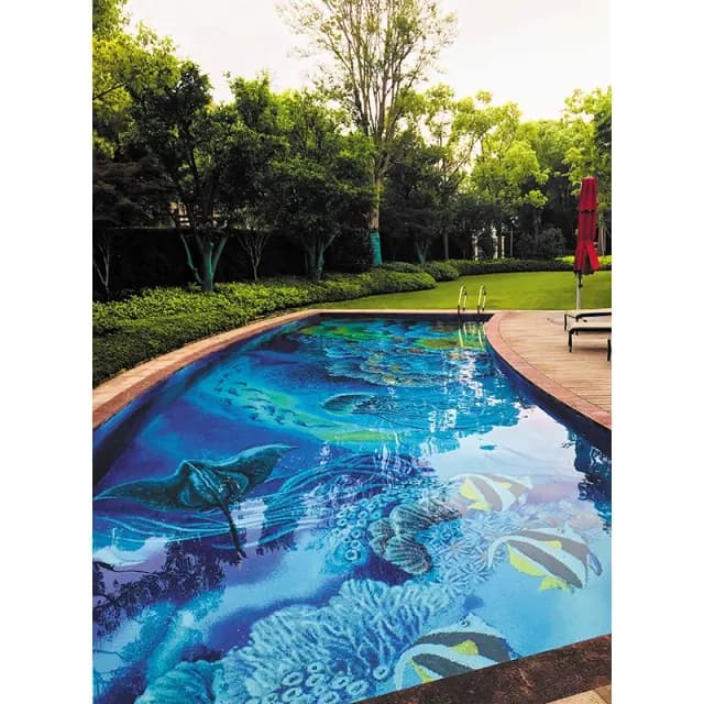 Indoor resort pool with tropical elements